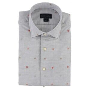 NWT $235 Scott Barber Leaf Jacquard Sport Shirt in Grey Large Long Sleeve Button